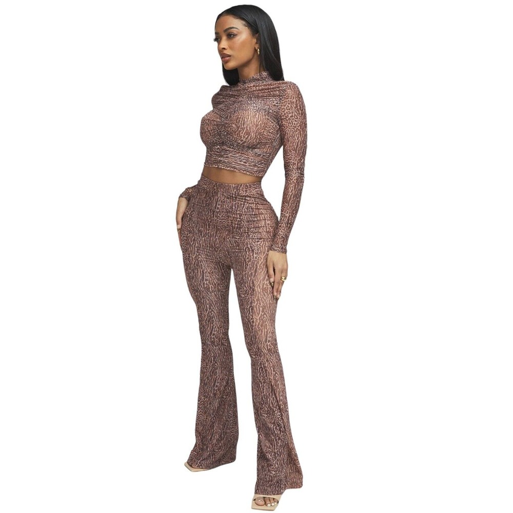 NWT Mistress Rocks Los Angeles Size Large Say When Animal Print Flare Mesh Pants